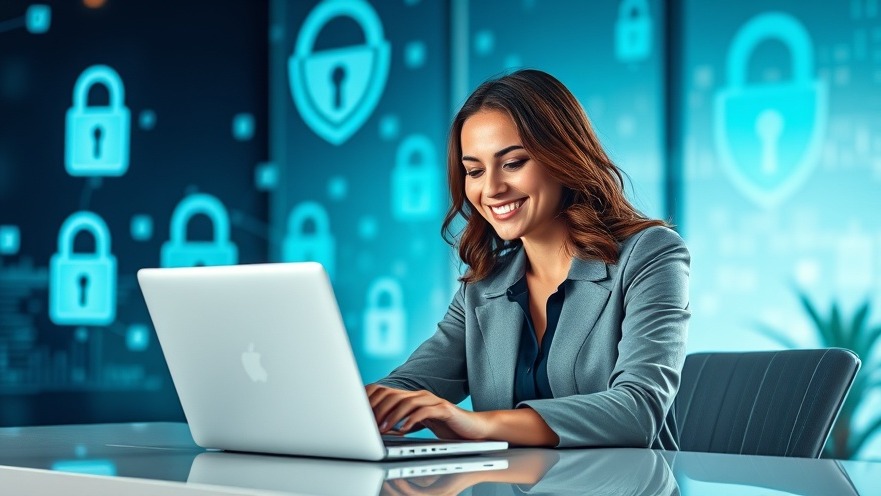 Smiling professional using a user-friendly E-Mail-Client with strong encryption, symbolizing E-Mail-Sicherheit.