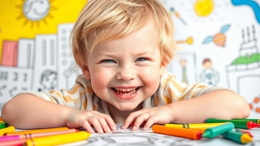 Joyful blond child coloring with crayons, emphasizing the importance of Malvorlagen.