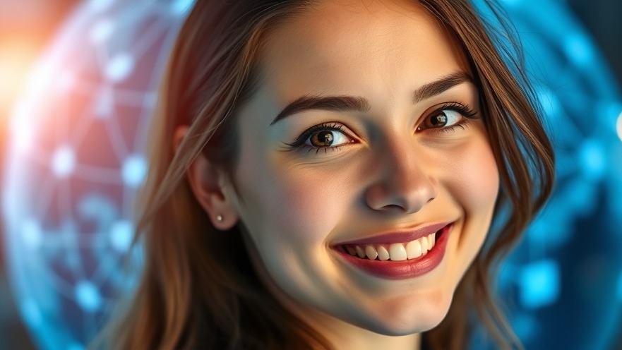 Confident woman smiles with a digital globe, symbolizing Datenschutz and Internetprivacy.