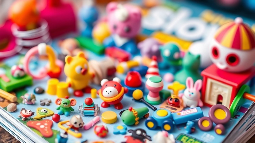 Bunte Zeitschriftencover mit fantasievollen Spielwaren für kindliche Entwicklung