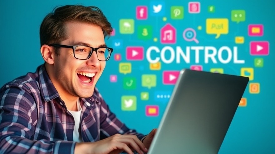 Excited user with laptop showcasing YouTube Downloader for offline videos and Datenschutz.