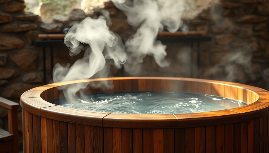Rustic wooden hot tub with steam, space-saving bathtub ideas
