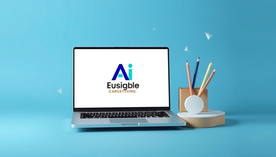 Download Logo for Free on FLPmarkable ad with laptop and logo design.