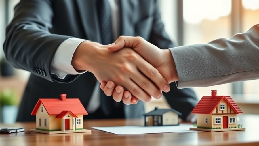 Foreign Real Estate Investment handshake over house models.