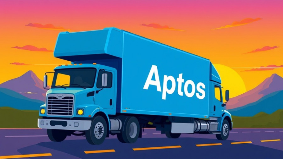 Illustration of Aptos moving company truck at sunset.