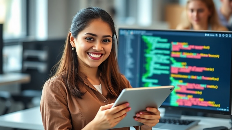 Young woman with tablet against coding screen for HazeveCAD04 Online on PC.