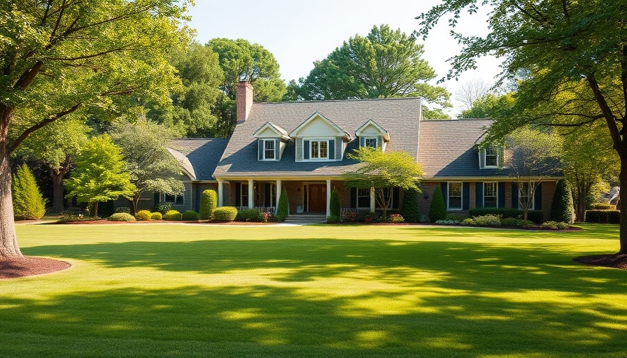 Connecticut suburban home with a large lawn, trees, and blue sky.