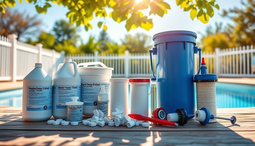 Pool chemicals for home owners: Maintenance supplies by pool.