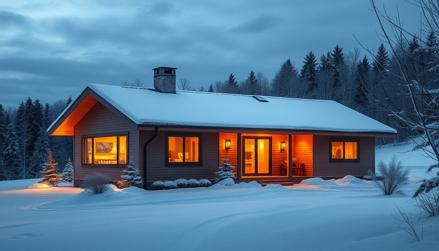 Modern house in snowy setting with warm lights, types of houses in Australia.