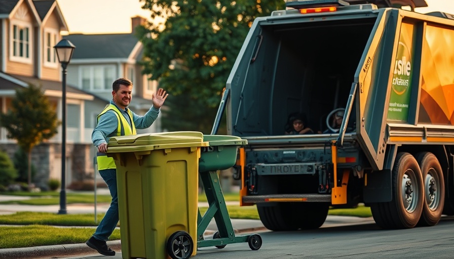 Friendly waste removal worker assisting in suburbia.