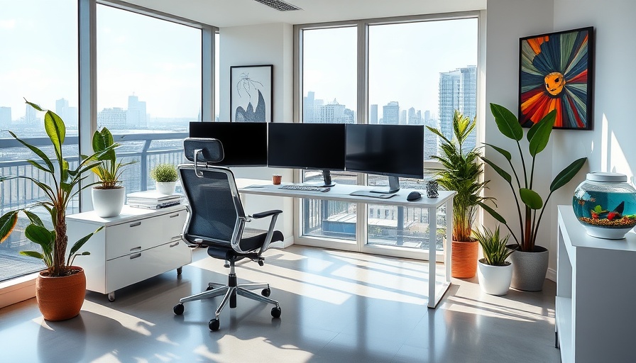 Modern workspace design featuring ergonomic setup and decor