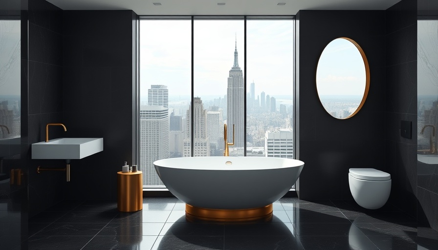 Modern bathroom renovation showcasing luxury elements with city view.