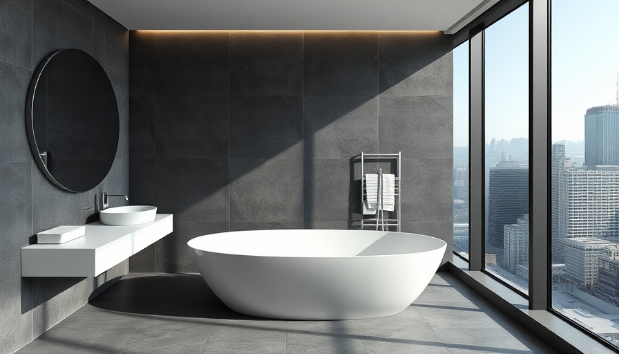 Modern bathroom renovation with a sleek design and city view.