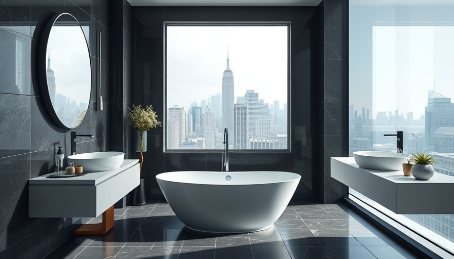 Modern bathroom renovation in Fairfield County Connecticut with elegant bathtub and city view.