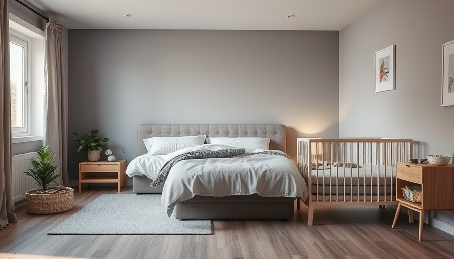 Bedroom arrangement for adults and baby in harmony.