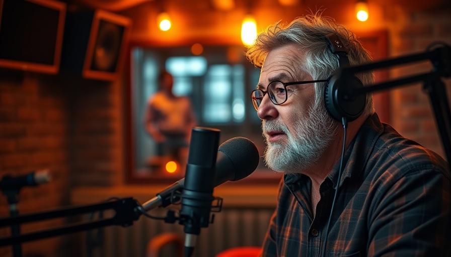 Middle-aged man discussing AI detecting Alzheimer’s early on podcast.