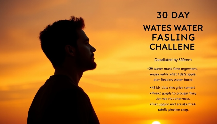 Water Fast Challenge Benefits text on sunset silhouette of man.