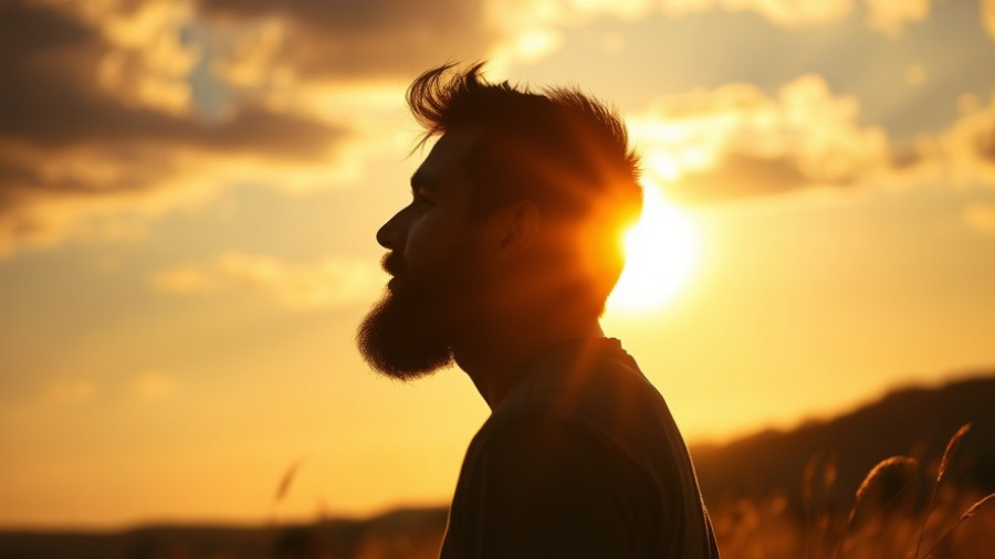 Man basking in sunlight, highlighting benefits of natural light exposure.