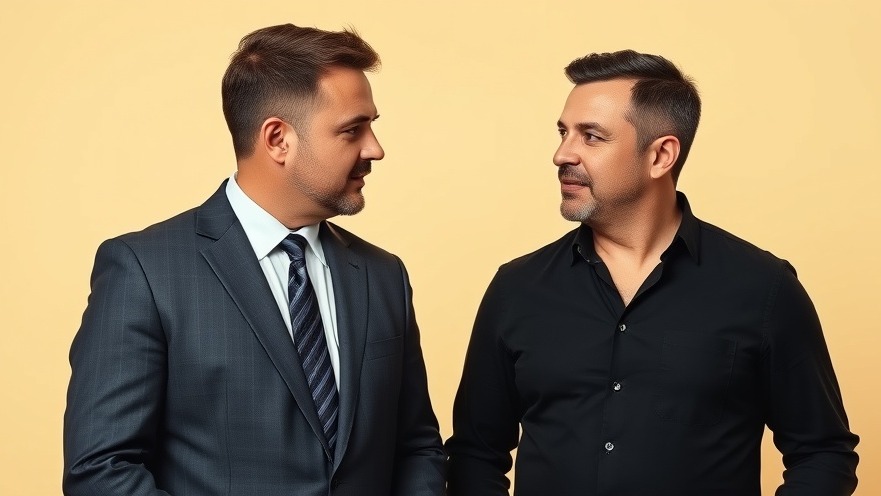 Two men discussing preventive healthcare in contrasting styles, emphasizing the biohacking trend.
