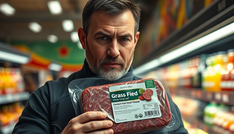 Concerned man holds grass-fed beef highlighting a potential labeling scam.