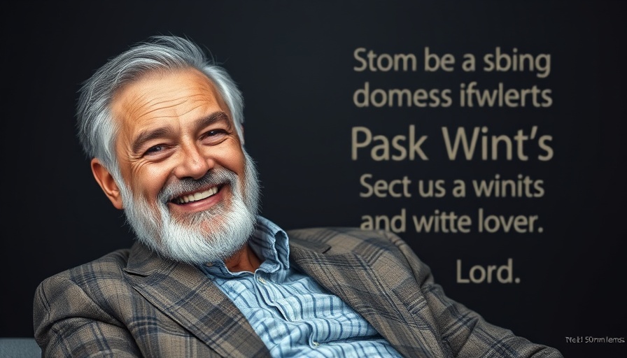 Smiling man promotes 'Speak Seven Lines Each Morning' affirmations.