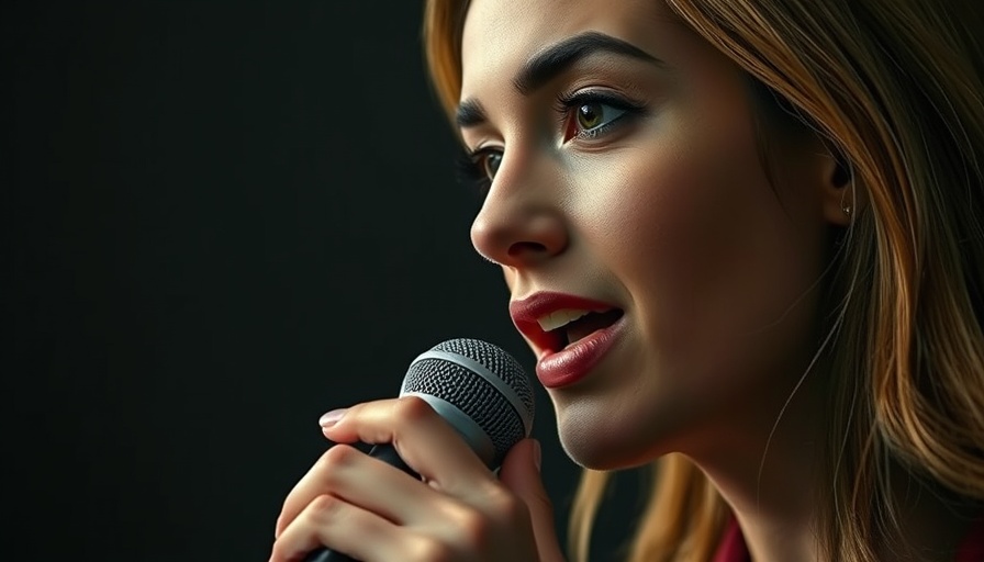 Woman discussing coffee's anti-aging benefits with a microphone.