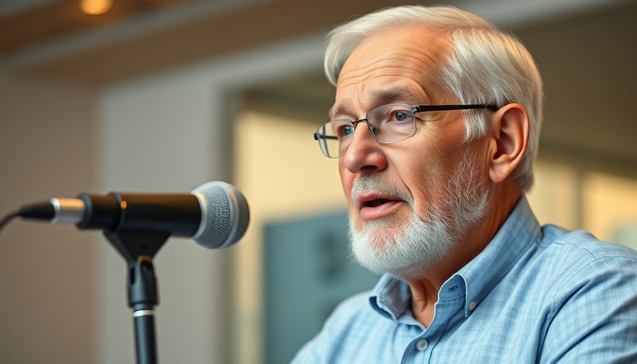 Elderly man discussing health topics with a microphone, fix your gut.