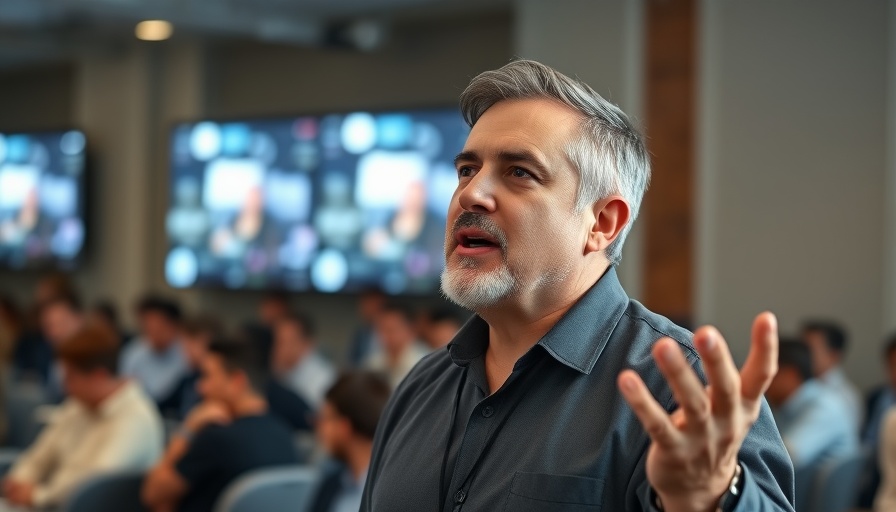 Casual speaker discussing meaningful life concepts at a conference.