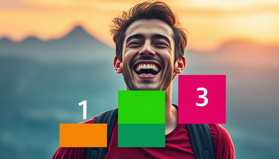 Three Levels of Happiness concept illustrated with a smiling man and colorful bars.
