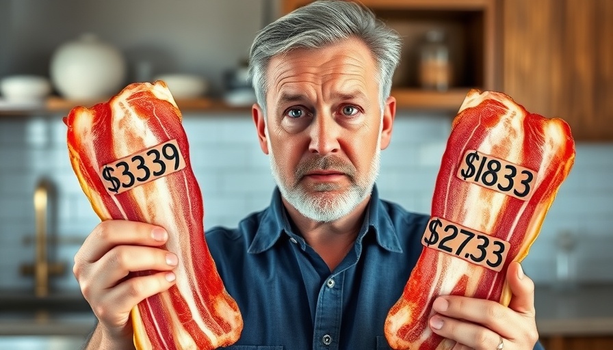 Is expensive bacon worth it? Man comparing bacon prices in kitchen.