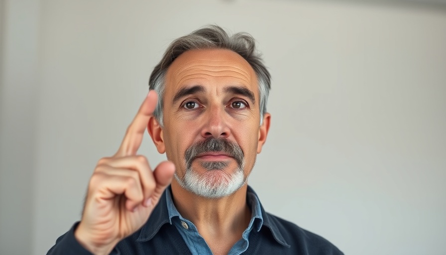 Middle-aged man emphasizing a point in a studio setting.