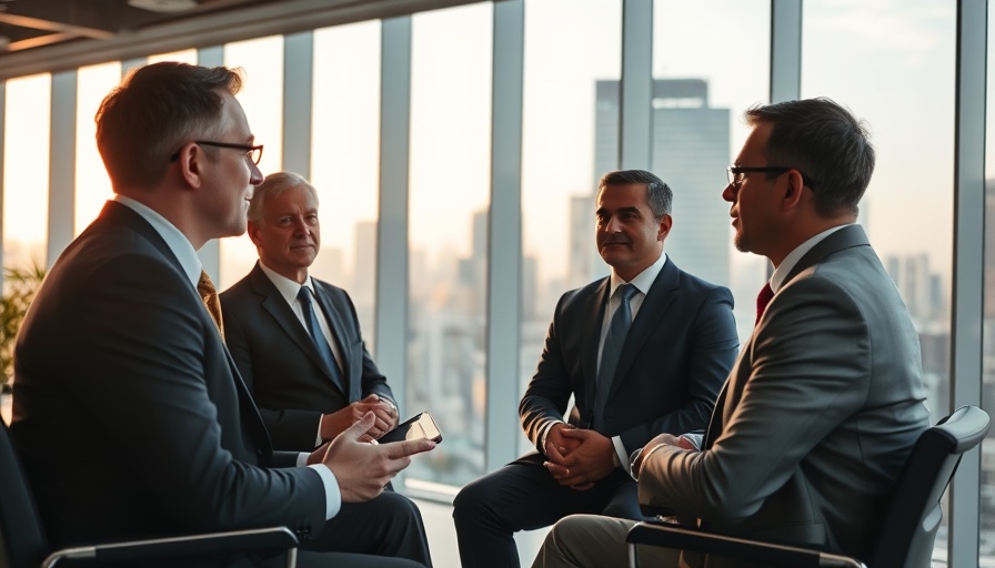Private Equity and SaaS: Business professionals discussing in a modern office setting.