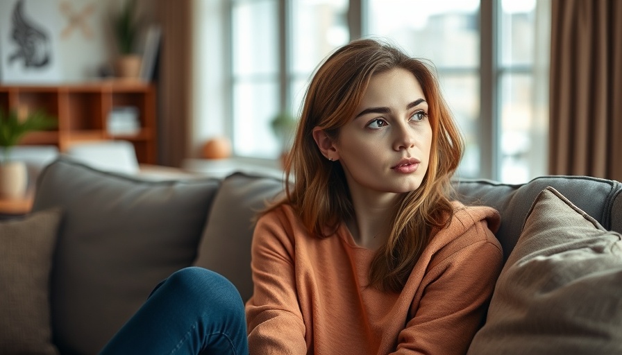 Casual young woman attentively listening on a couch, soft lighting.