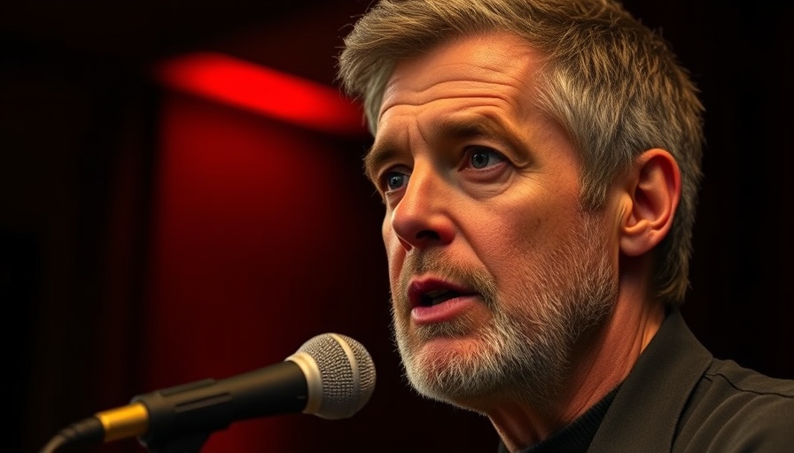 Middle-aged man discussing health tips in a red-lit room.
