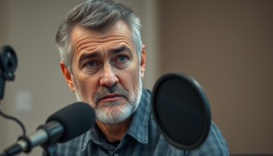 Middle-aged man discussing on a podcast for Personal Wellness Insights.