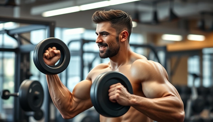 Man lifting weights in gym, energetic workout.