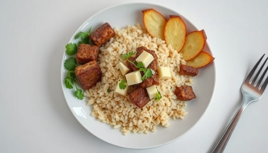 Traditional Madagascar meal with rice and beef on a white table.