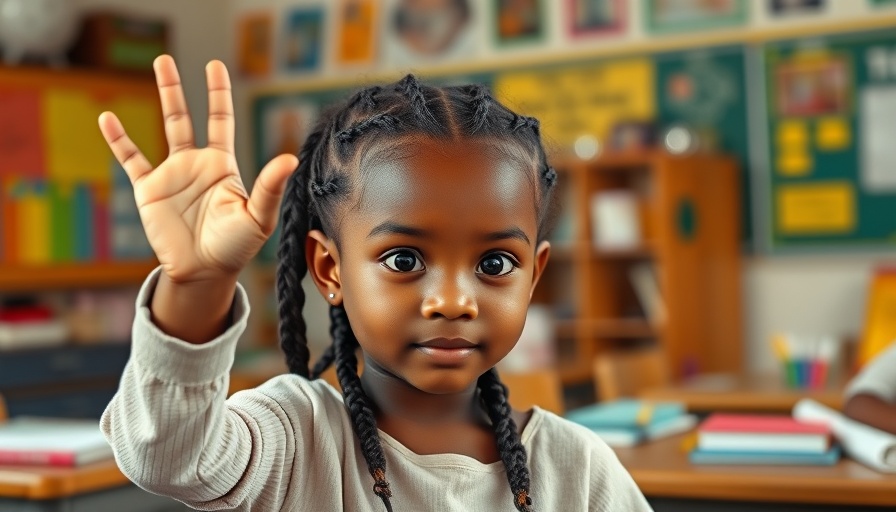 Child raising hand in classroom, Back to school sleep tips concept.