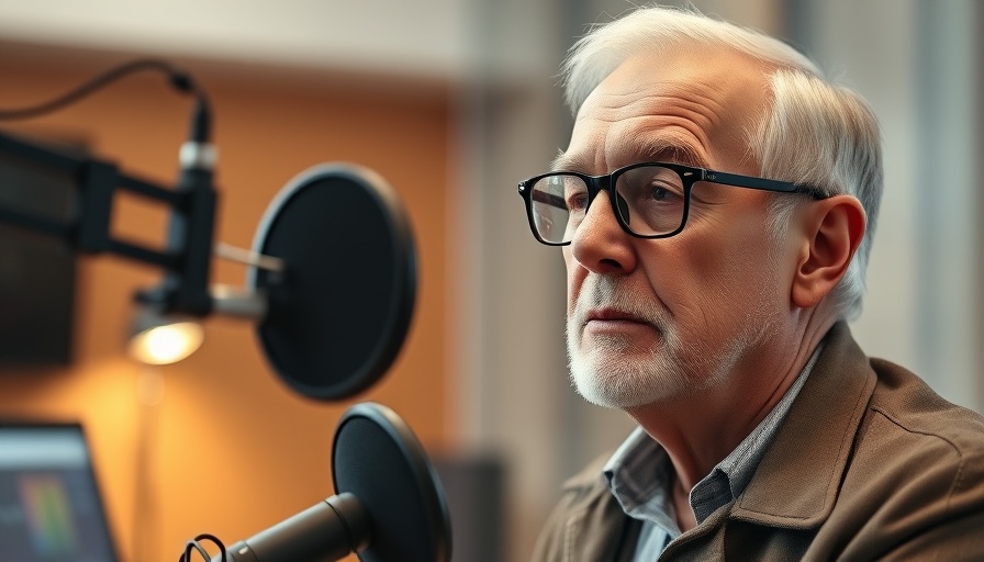 Older man recording podcast, discussing polyphenols.