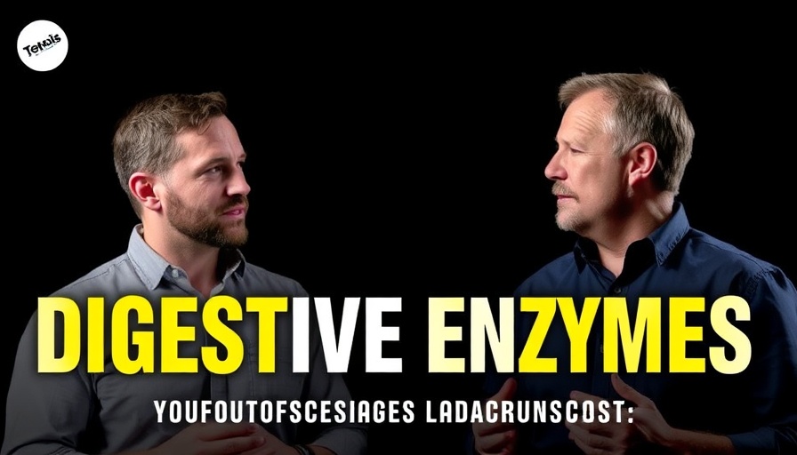 Informative podcast thumbnail on digestive enzymes with two men.