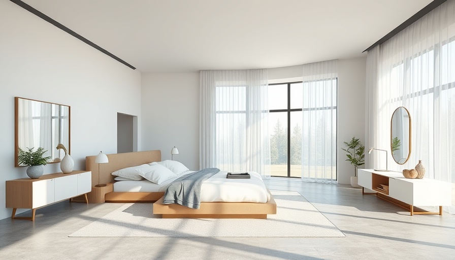Luxury minimalism bedroom with modern furnishing and bright lighting