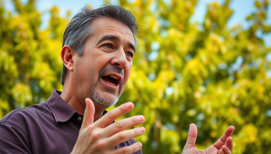 Energetic man outdoors discussing foundational biohacks, lush green background.