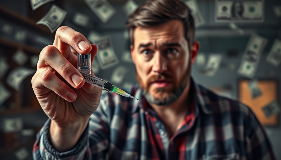 Ozempic pricing scam warning with man holding injector.