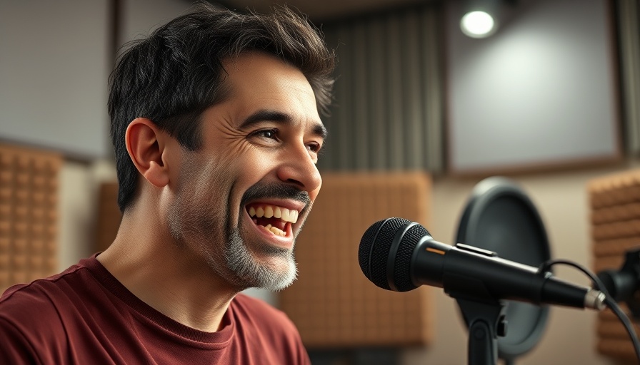 Middle-aged man speaking about anti-aging pill in a studio setting.