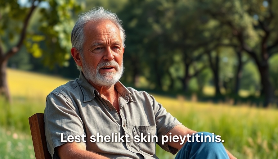 Man discusses quick tanning solutions with skincare peptides outdoors.