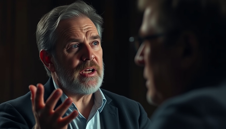 Mature man discussing ApoE4 gene and Alzheimer's risk in a cinematic setting.