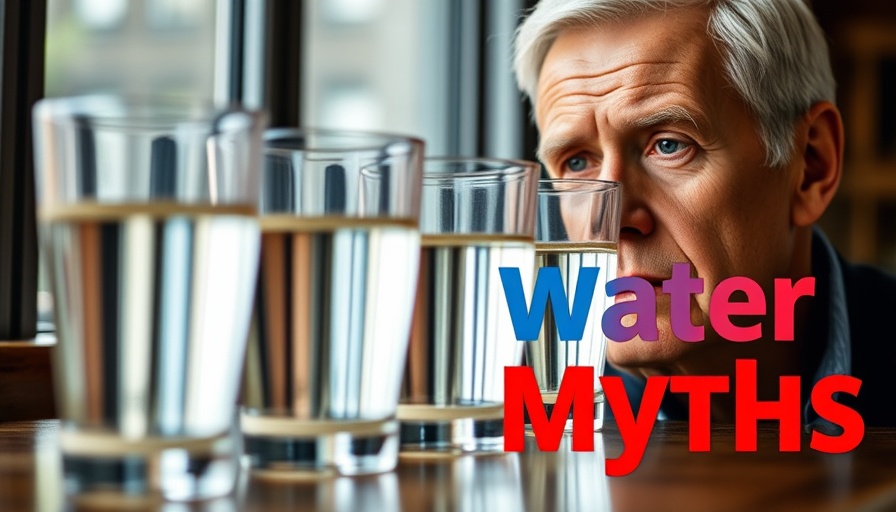 Row of water glasses and man discussing what happens if you skip the 8 glasses of water a day rule.