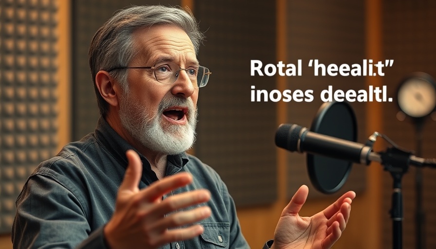 Middle-aged man passionately discussing truths about oral health, studio setting.