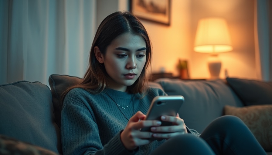 Reverse brain rot concept with woman pondering phone use.