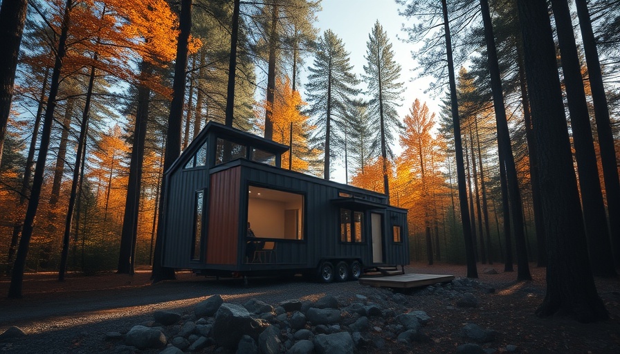 Modern tiny home in a forested area for tiny homes discussions.